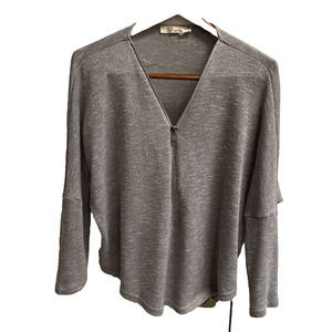 ARYEH Women's Gray, Silver Zipper 3/4 Sleeve Viscose Blend Cardigan Sz L